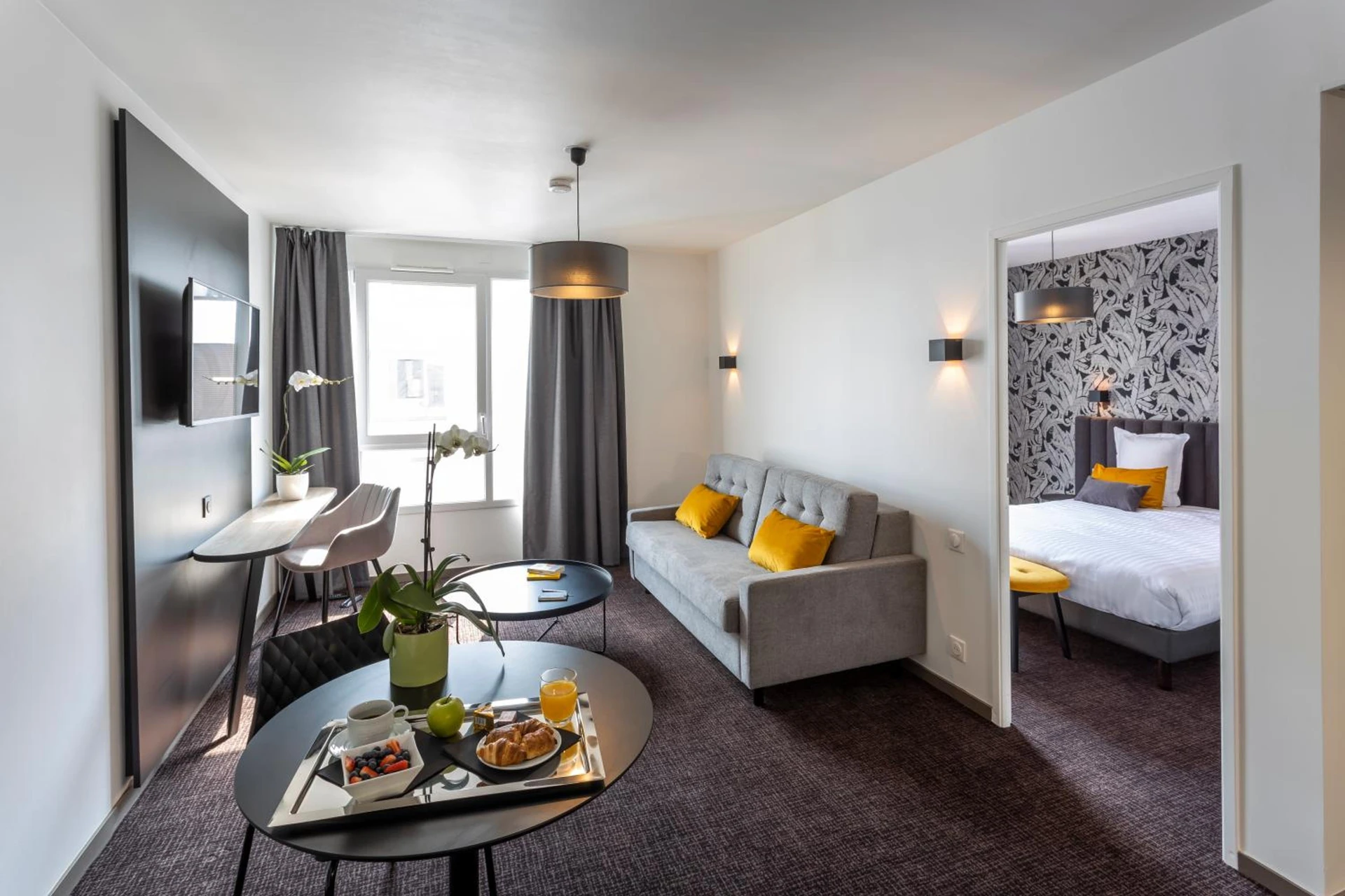 Chambre disponible pour un séminaire d'entreprise à Nemea Appart Hotel Europe Velizy Villacoublay - Vélizy-Villacoublay